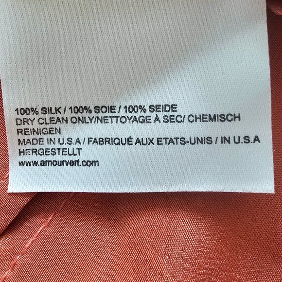 Amour Vert 100% Silk 3/4 Sleeve Blouse Top, XS, Coral - Picture 7 of 8